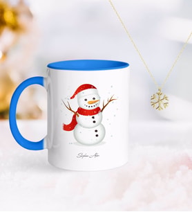 BK Gift Kişiye Özel Kardan Adam Mavi Kupa ve Kar Tanesi Kolye-2 (Model 1)
