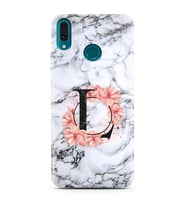 Mermer Çiçekli Harf Tasarım Süper Şeffaf Silikon Telefon Kılıfı Huawei Y9 (2019)