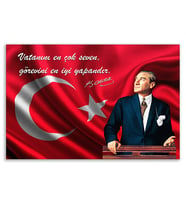 ''Güner Ofis'' Atatürk Tablosu Deri Üzerine Kanvas Tablo 80x130