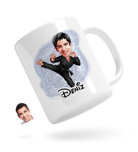 BK Gift Kişiye Özel Karateci Karikatürlü Beyaz Kupa Bardak-1