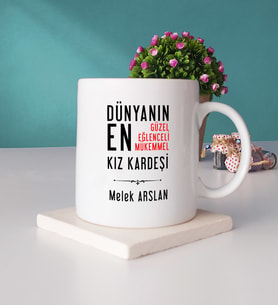 Kız Kardeş Tasarımlı Kişiye Özel Hediye Kız Kardeş Kupa Bardak ve Taş Bardak Altlığı Hediye Seti