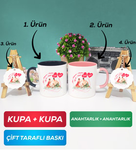 İkili Siyah Pembe Sevgiliye Sevgililer Günü Hediyesi 5 Kupa Bardak Anahtarlık