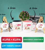 İkili Siyah Pembe Sevgiliye Sevgililer Günü Hediyesi 5 Kupa Bardak Anahtarlık