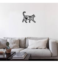 Geometrik Desen Kedi Ahşap Duvar Dekoru