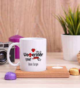 Veteriner Hekim Ahşap Altlıklı Mumlu Beyaz Kupa Bardak