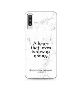 Samsung A70 Beyaz Mermer Söz Tasarımlı Telefon Kılıfı