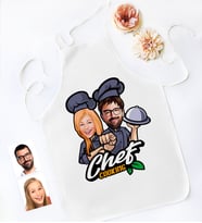 BK Gift Kişiye Özel Bay ve Bayan Chef Karikatürlü Mutfak Önlüğü-1 (Beyaz)