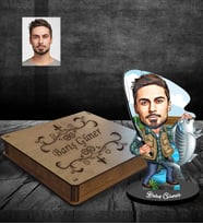 Kişiye Özel Balıkçı Karikatürlü Ahşap Biblo Kutulu Bay-2