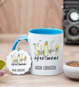 Sınıf Öğretmeni Mavi Kupa Bardak Ve Anahtarlık Set