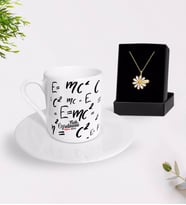BK Gift Kişiye Özel Fizik Öğretmeni Türk Kahvesi Fincanı ve İsimli Papatya Kolye Hediye Seti-3 (Model 1)