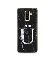 Samsung A6 Plus Siyah Mermer Harf Tasarımlı Telefon Kılıfı Ü-Harfi 