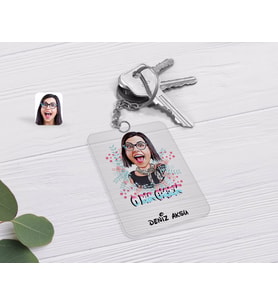 BK Gift Kişiye Özel O Bir Çiçek Karikatürlü Şeffaf Pleksi Anahtarlık-2 (Beyaz)