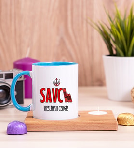 Savcı Ahşap Altlıklı Mumlu Mavi Kupa Bardak