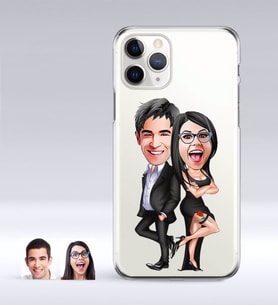 BK Gift Kişiye Özel Sevgililer Karikatürlü iPhone 11 Pro İnce Şeffaf Silikon Telefon Kapağı-6 (Beyaz)