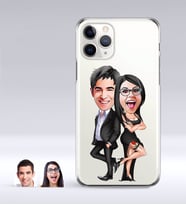 BK Gift Kişiye Özel Sevgililer Karikatürlü iPhone 11 Pro İnce Şeffaf Silikon Telefon Kapağı-6 (Beyaz)