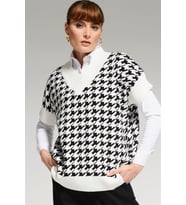 Adamayashop  Kadın Kazayağı Desenli Siyah Beyaz Süveter