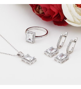 Baget Zirkon Taşlı Gümüş Bayan Set