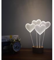 3 Boyutlu Kalp Balon Gece Lambası Sevgiliye Hediye Led Lamba Ahşap Taban 7 Farklı Işık Renkli