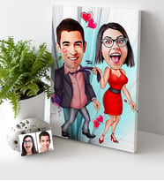 BK Gift Kişiye Özel Sevgililer Karikatür Kanvas Tablo 30x50cm  4