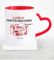 BK Gift Kişiye Özel Mesleki Fotoğrafçı Kırmızı Kalpli Kupa Bardak  2