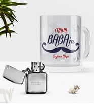 BK Gift Kişiye Özel Canım Babam Cam Kupa Bardak Benzinli Çakmak Seti-8 (Model 1)