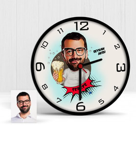 BK Gift Kişiye Özel Şerefe Karikatür Ahşap Duvar Saati  1