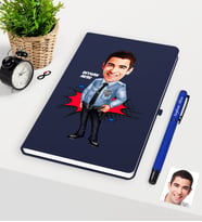 BK Gift Kişiye Özel Bay Polis Karikatürlü Lacivert Defter Kalem Seti - 1