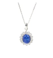 925 Ayar Gümüş Çiçek Tasarım Oval Lapis Taşlı Kolye (Gümüş)