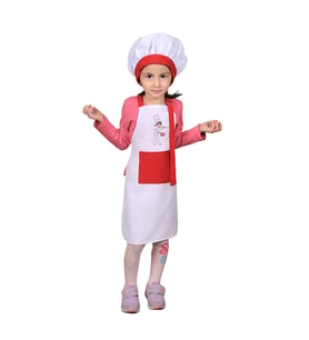 Mutfak Önlüğü Şapkalı(Çocuklar İçin) Beyaz Kırmızı Baskı Desenli