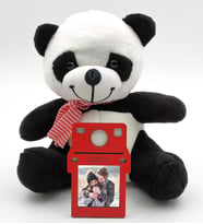 Tatlı Peluş Panda & Kişiye Özel Fotoğraf Çerçevesi Hediye Seti (Siyah)