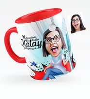 BK Gift Kişiye Özel Bayan Diş Hekimi Karikatürlü Kırmızı Kupa Bardak  3