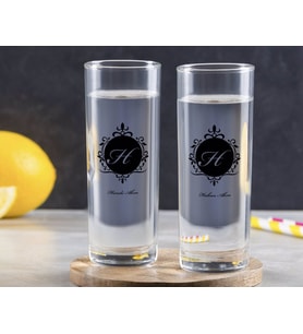 BK Gift Kişiye Özel Renkli Baskılı Baş Harf İsim Tasarımlı İkili Vodka Bardağı-9 (Beyaz)