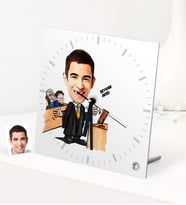 BK Gift Kişiye Özel Bay Avukat Karikatürlü Masaüstü Kare Cam Saat - 3 (Beyaz)