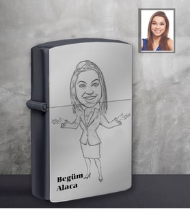 Kişiye Özel Öğretmen Karikatürlü Siyah Benzinli Çakmak Bayan-4