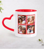 BK Gift Kişiye Özel Kare 4 Fotoğraflı Kırmızı Kalpli Kupa Bardak-1