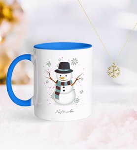 BK Gift Kişiye Özel Kardan Adam Mavi Kupa ve Kar Tanesi Kolye-1 (Model 1)