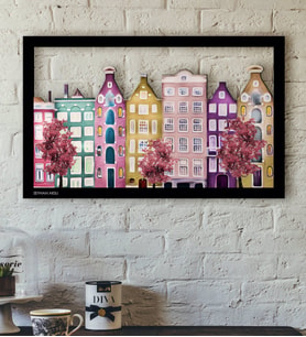 BK Gift Kişiye Özel Amsterdam Evleri Temalı 3D Ahşap Tablo-4