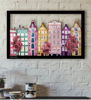 BK Gift Kişiye Özel Amsterdam Evleri Temalı 3D Ahşap Tablo-4