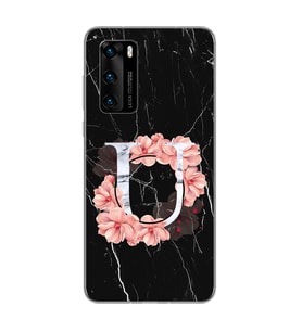 Mermer Çiçekli Harf Tasarım Süper Şeffaf Silikon Telefon Kılıfı Huawei P40 Pro U