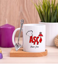 Aşçı Ahşap Altlıklı Beyaz Kupa Bardak