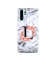 Mermer Çiçekli Harf Tasarım Süper Şeffaf Silikon Telefon Kılıfı Huawei P30 Pro L