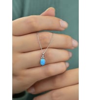 925 Ayar Gümüş Rodyum Kaplama Opal Damla Kolye