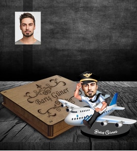 Kişiye Özel Pilot Karikatürlü Ahşap Biblo Kutulu Bay-5