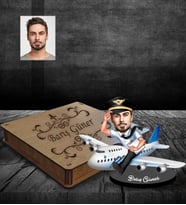 Kişiye Özel Pilot Karikatürlü Ahşap Biblo Kutulu Bay-5