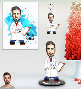 Kişiye Özel Doktor Karikatürlü 3 lü Hediye Seti Bay-1