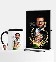 BK Gift Kişiye Özel Yılbaşı Temalı Bay Karikatürlü Siyah Defter Kalem Kupa Seti - 6