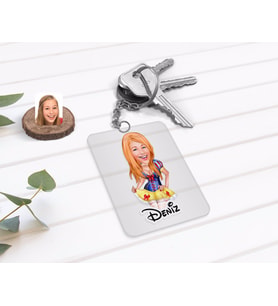 BK Gift Kişiye Özel Kadın Karikatürlü Şeffaf Pleksi Anahtarlık (Beyaz)