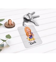 BK Gift Kişiye Özel Kadın Karikatürlü Şeffaf Pleksi Anahtarlık (Beyaz)