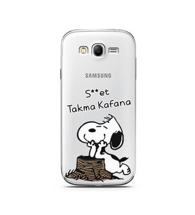 Snoopy Tasarımlı Süper Şeffaf Silikon Telefon Kılıfı Samsung Grand Neo