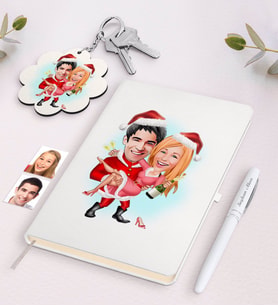 BK Gift Kişiye Özel Sevgili Yeni Yıl Karikatürlü Beyaz Defter Kalem ve Anahtarlık Hediye Seti-2 (Model 1)
